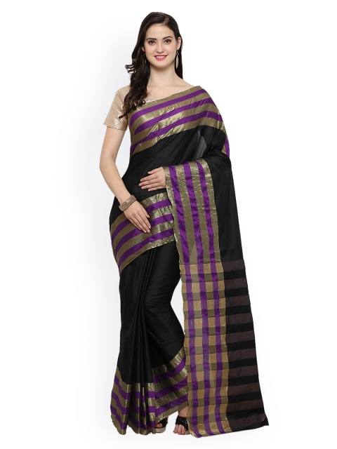 

Saree mall Black & Purple Silk Blend Printed Maheshwari Saree