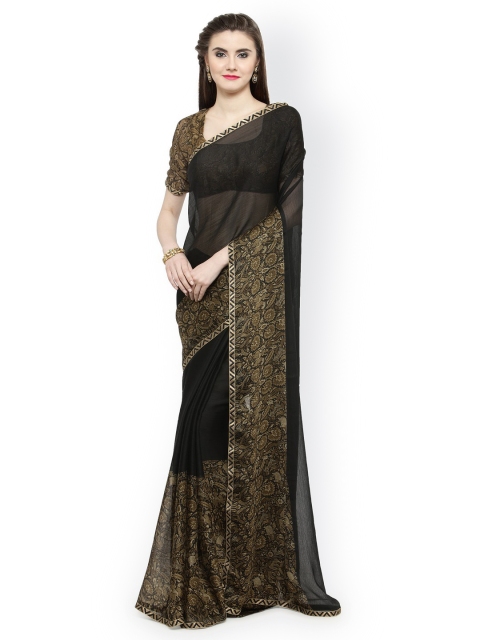 

Shaily Black Solid Pure Chiffon Saree