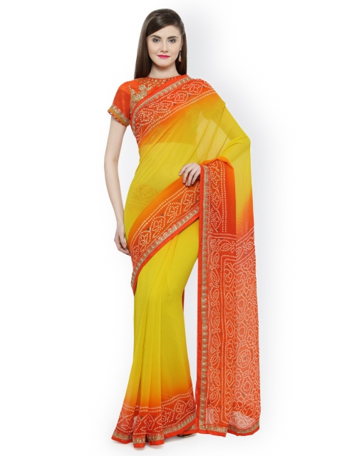 

Shaily Yellow & Red Pure Georgette Printed Saree