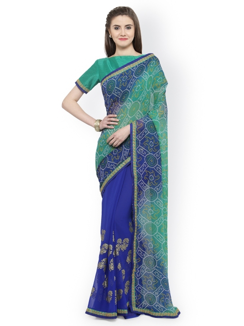 

Shaily Blue & Green Pure Georgette Printed Saree