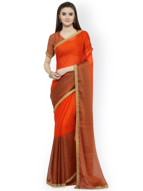 

Shaily Orange Printed Pure Chiffon Saree