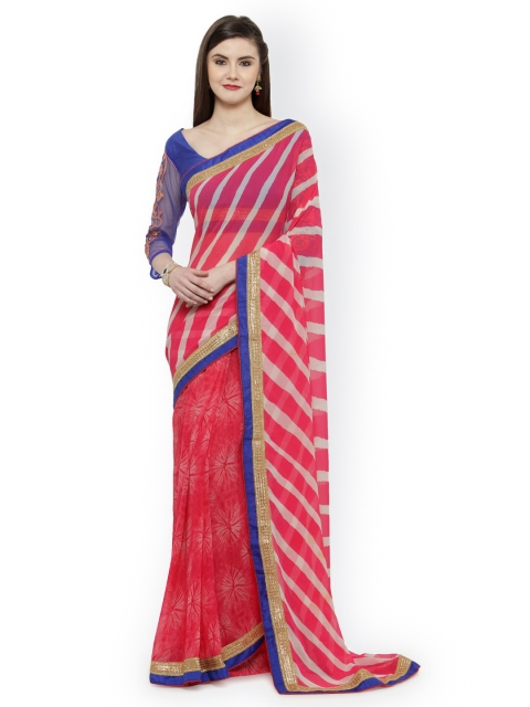 

Shaily Pink & Blue Pure Georgette Embroidered Saree