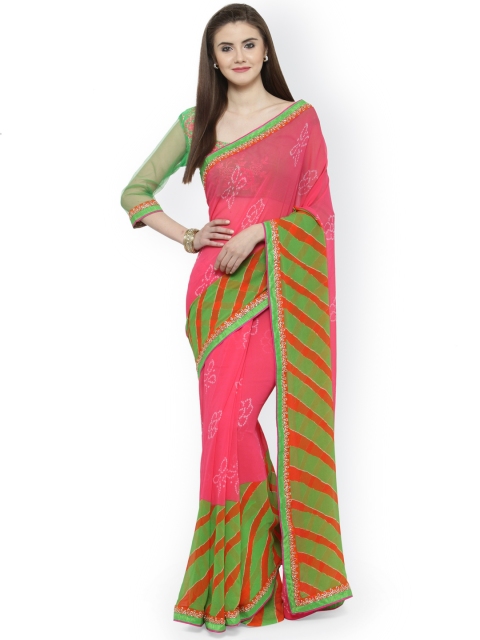 

Shaily Pink & Green Pure Georgette Embroidered Saree