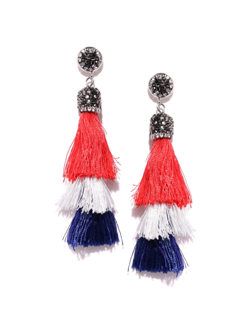

OOMPH Red & White Contemporary Stone-Studded Tasselled Earrings