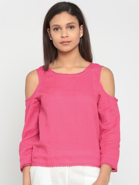 

Colour Me by Melange Women Blue Solid Cold-Shoulder Top, Pink