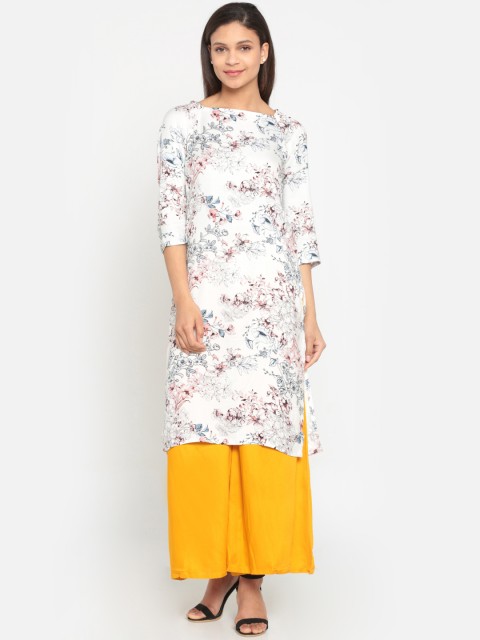 

Melange by Lifestyle Women Off-White Printed Straight Kurta