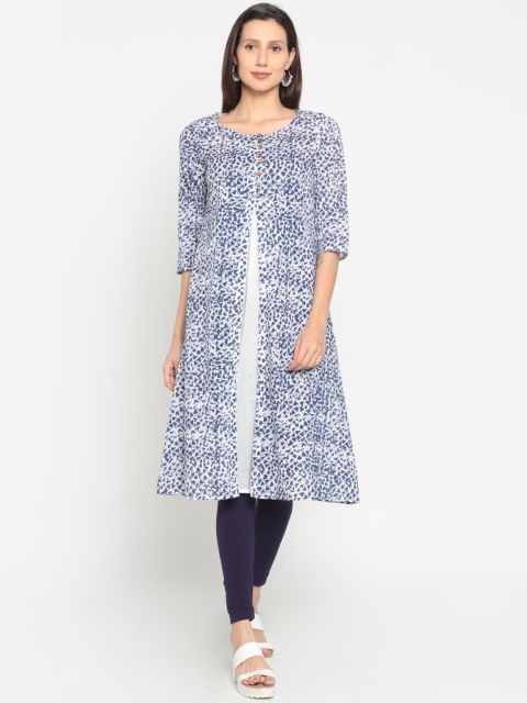

Melange by Lifestyle Women Blue & White Printed A-Line Kurta
