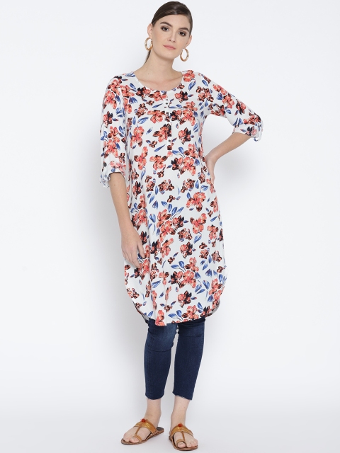 

Melange by Lifestyle Women White & Pink Floral Printed A-Line Kurta
