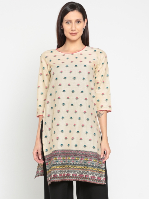 

Melange by Lifestyle Women Beige Printed Straight Kurta