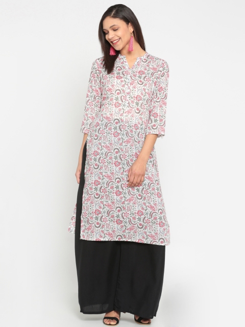 

Melange by Lifestyle Women White & Pink Floral Print Straight Kurta