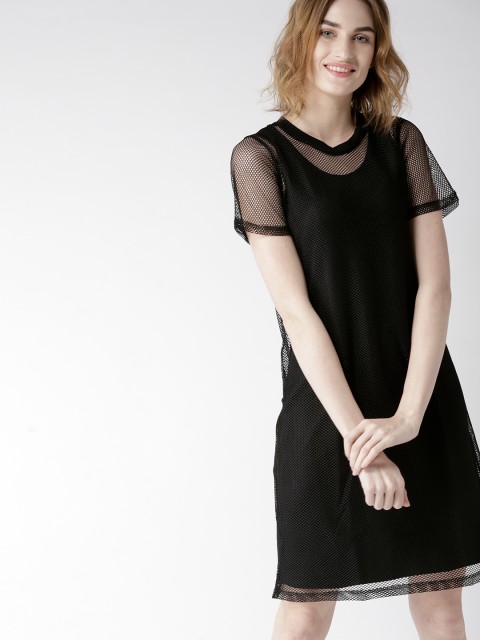 

Mast & Harbour Women Black Solid Semi Sheer A-Line Dress