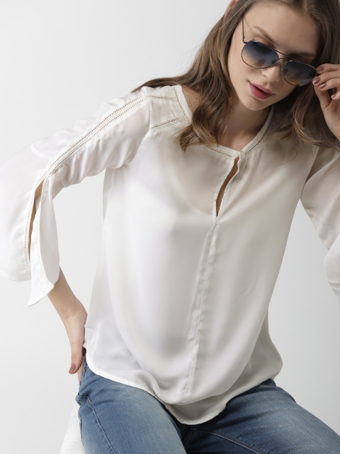 

Mast & Harbour Women White Solid Sheer Top
