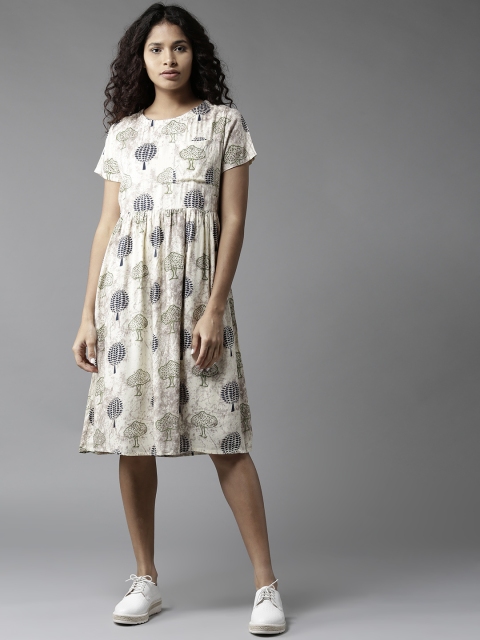 

HERE&NOW Women White Printed A-Line Dress