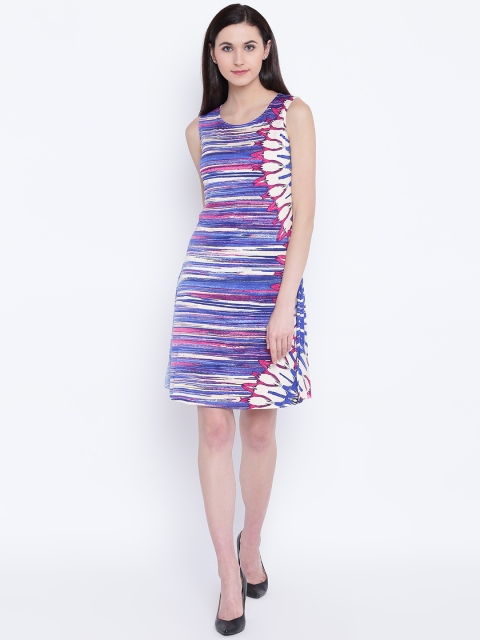 

Monte Carlo Women Blue & Off-White Printed Sheath Dress