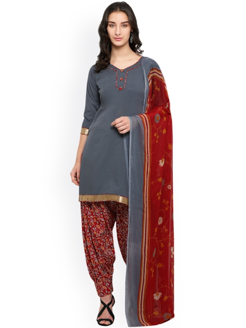 

Satrani Grey & Red Poly Crepe Unstitched Dress Material