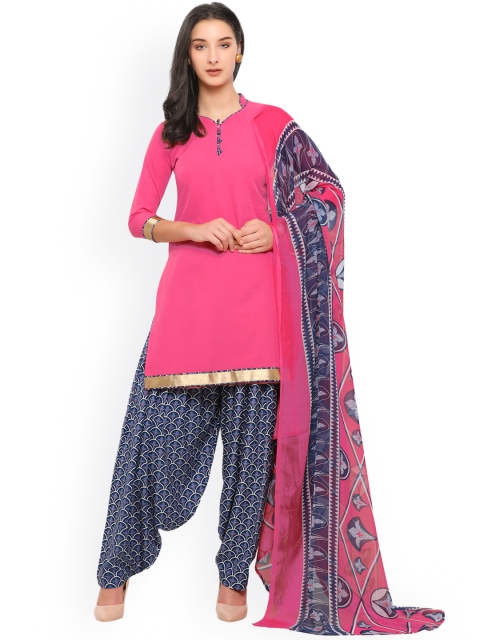 

Satrani Pink & Blue Poly Crepe Unstitched Dress Material