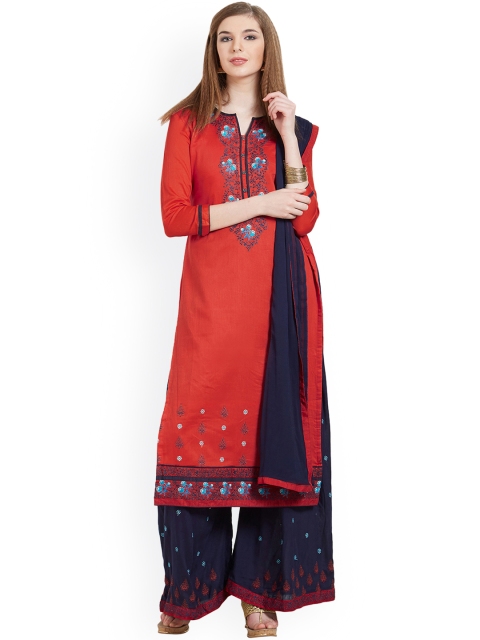 

Kvsfab Red & Navy Blue Cotton Blend Unstitched Dress Material