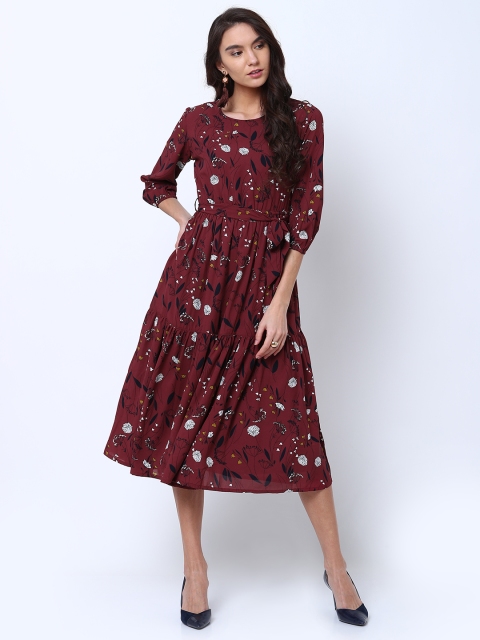 

Tokyo Talkies Women Maroon Printed Blouson Dress