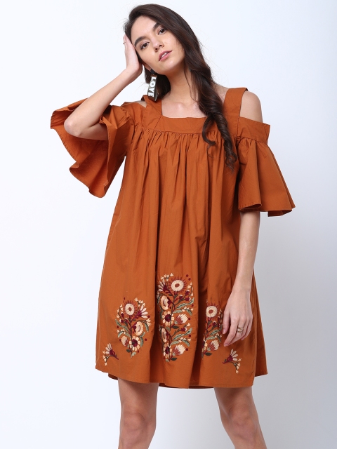 

Tokyo Talkies Women Rust Solid A-Line Dress