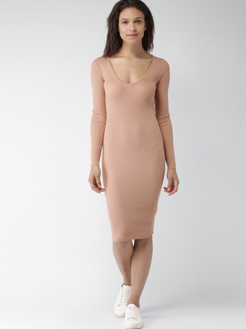 

FOREVER 21 Women Peach-Coloured Solid Bodycon Dress