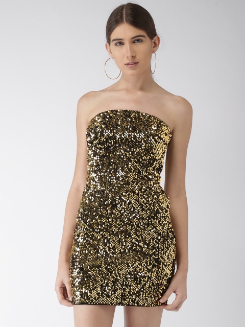 

FOREVER 21 Women Black & Gold-Toned Embellished Off-Shoulder Dress