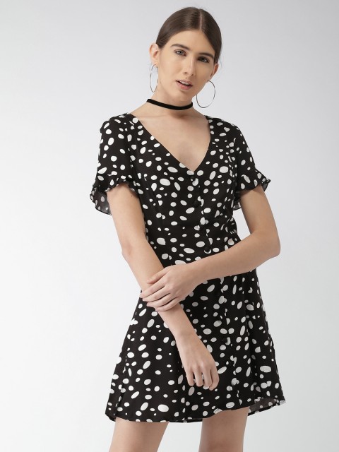 

FOREVER 21 Women Black Printed Shirt Dress