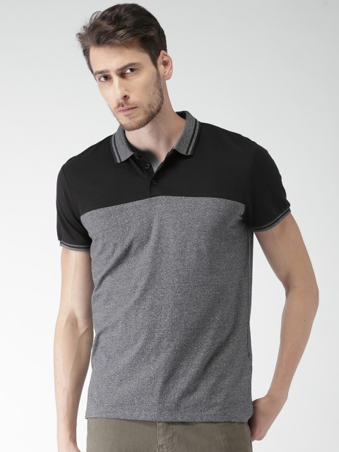 

FOREVER 21 Men Black Self Design Polo Collar T-shirt