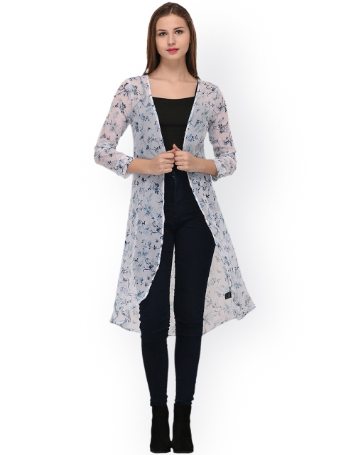 

PURYS White Printed Open Front Shrug