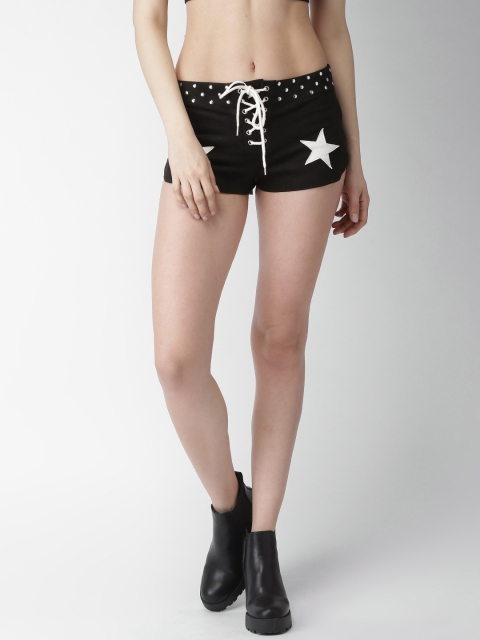 

FOREVER 21 Women Black Self Design Regular Fit Hot Pants