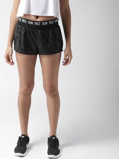 

FOREVER 21 Women Black Solid Mesh Sports Shorts