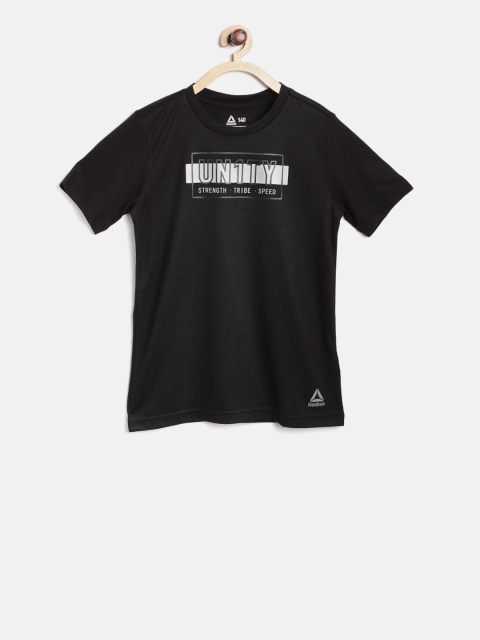 

Reebok Boys Black Graphic Metallic Solid Round Neck Training T-shirt