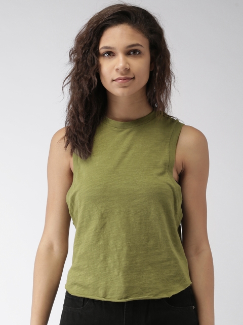 

FOREVER 21 Women Olive Green Solid Top