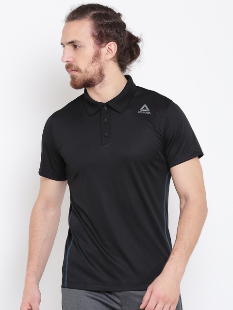 

Reebok Men Black Core Polyester Solid Polo Collar Training T-shirt