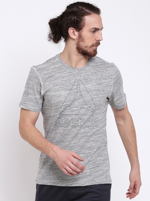 

Reebok Men Grey Melange EL Marble Group Printed Training T-shirt