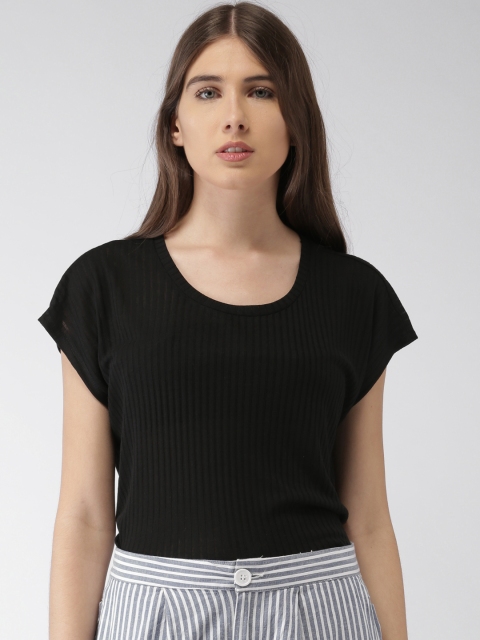 

FOREVER 21 Women Black Self-Design Round Neck T-shirt