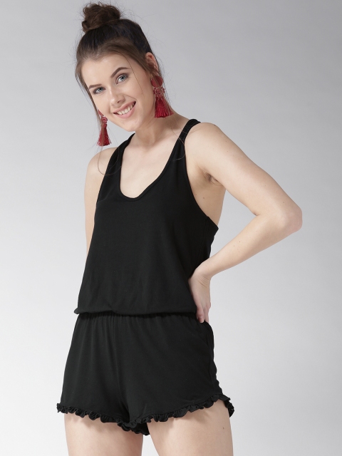

FOREVER 21 Black Solid Playsuit