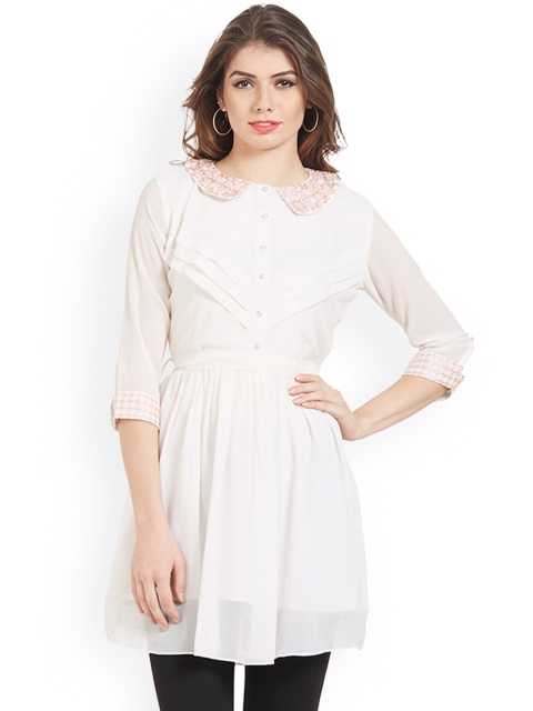 

Kvsfab Women White Woven Design Kurti