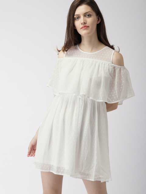 

Mast & Harbour Women White Self Design Fit and Flare Dress
