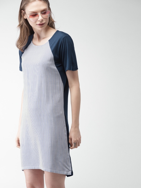 

Mast & Harbour Women Blue & White Striped T-shirt Dress