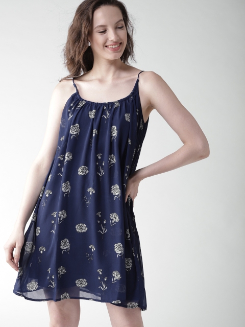

Mast & Harbour Women Navy Blue Floral Print A-Line Dress