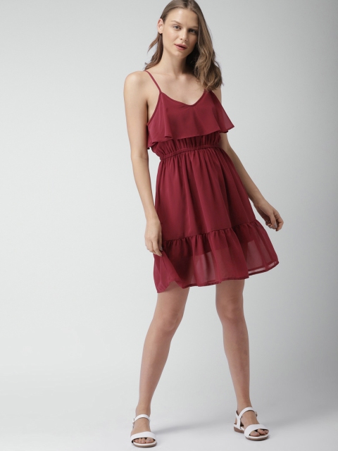 

Mast & Harbour Women Maroon Solid A-Line Dress