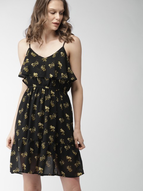 

Mast & Harbour Women Black Printed Fit and Flare Dress