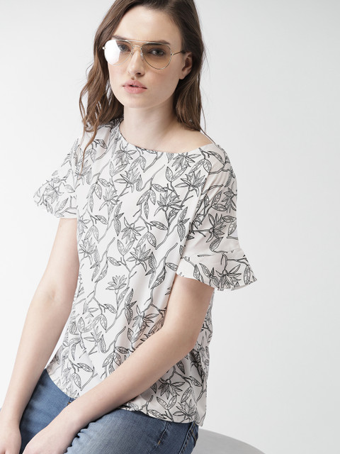 

Mast & Harbour Women White & Black Printed Styled Back Top