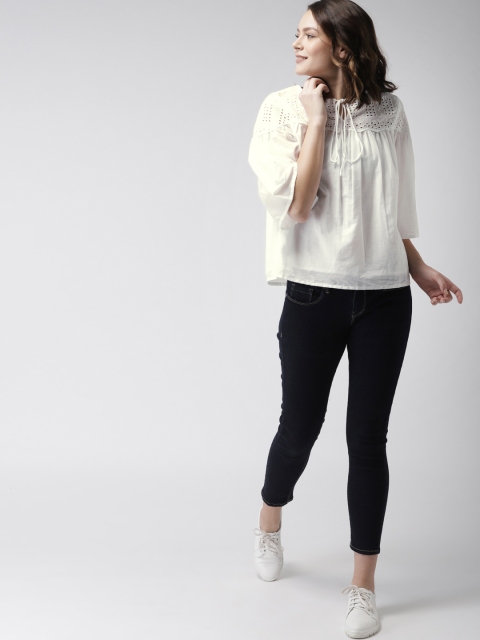 

Mast & Harbour Women White Self Design Pure Cotton Top