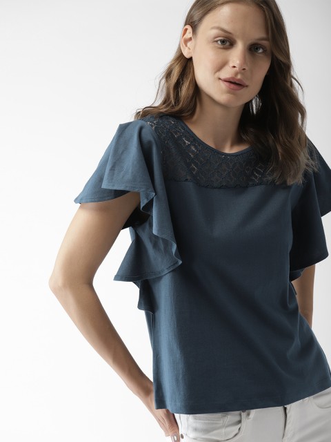 

Mast & Harbour Women Navy Blue Solid Top