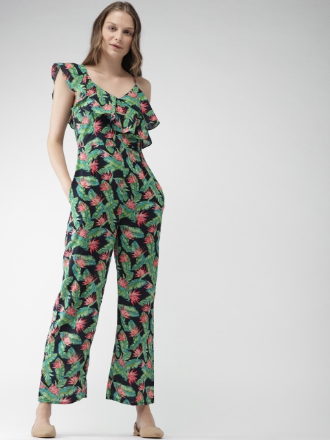 

Mast & Harbour Navy Blue & Green Printed Basic Jumpsuit