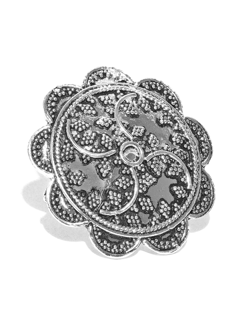 

PRITA Oxidised Silver-Toned Textured Adjustable Ring