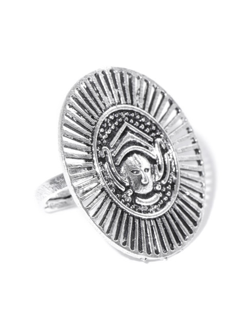 

PRITA Oxidised Silver-Plated Textured Adjustable Ring