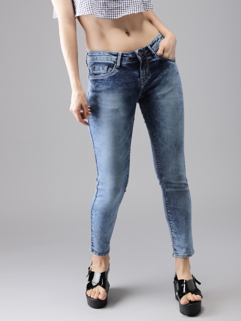 

HERE&NOW Women Blue Skinny Fit Mid-Rise Cropped Clean Look Stretchable Jeans