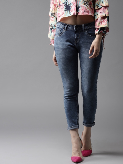 

HERE&NOW Women Blue Skinny Fit Mid-Rise Cropped Clean Look Stretchable Jeans